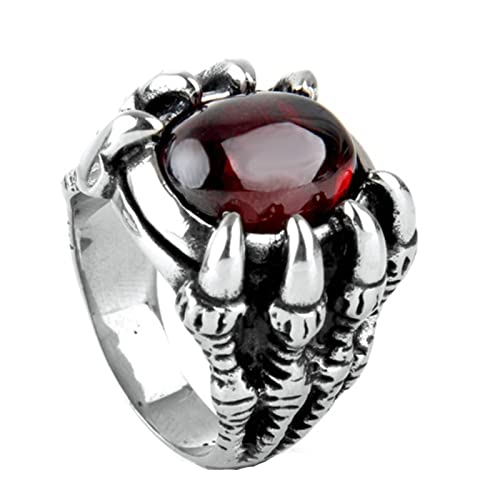 NXNONEPD Männer rostfreie Stahlringe, einfache Ehering-Drachenklaue mit Red Oval Stone Versprechen Bands für ihn Größe 7-13 NXNONEPD Männer rostfreie Stahlringe, einfache Ehering-Drachenklaue mit Red Oval Stone Versprechen Bands für ihn Größe 7-13 von NXNONEPD
