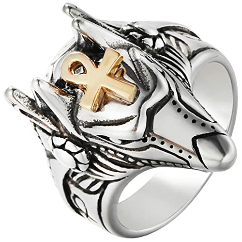 NXNONEPD Mens Wedding Ring, Engagement Ring, Unique Design Egyptian Pharaoh Symbol Punk Rings Stainless Steel for Anniversary, Silver/Size 7-12 von NXNONEPD