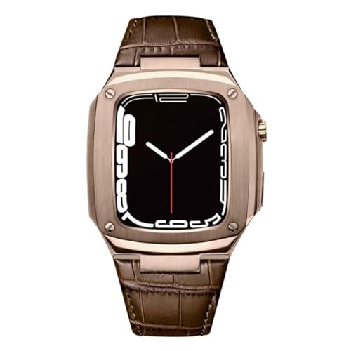 NXNONEPD Metallkoffer Lederband für 40 mm 45-mm-Modifikation Kit Luxus-Kalbskalfellband für iWatch SE 6 5 4, FHX-98K von NXNONEPD