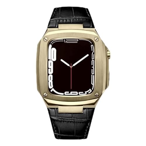 NXNONEPD Metallkoffer Lederband für 40 mm 45-mm-Modifikation Kit Luxus-Kalbskalfellband für iWatch SE 6 5 4, FHX-98K von NXNONEPD