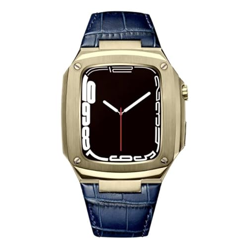 NXNONEPD Metallkoffer Lederband für 40 mm 45-mm-Modifikation Kit Luxus-Kalbskalfellband für iWatch SE 6 5 4, FHX-98K von NXNONEPD