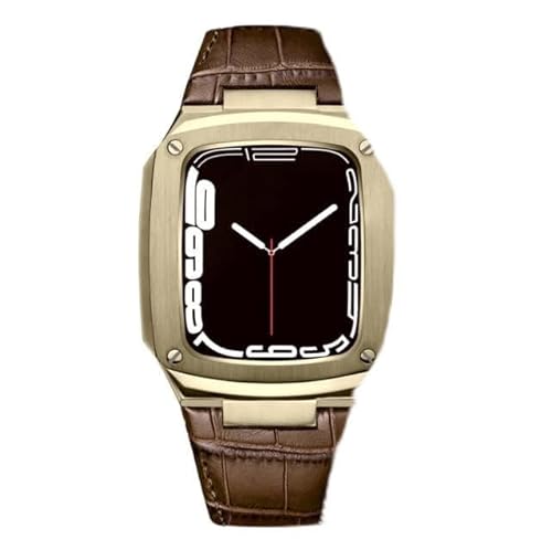 NXNONEPD Metallkoffer Lederband für 40 mm 45-mm-Modifikation Kit Luxus-Kalbskalfellband für iWatch SE 6 5 4, FHX-98K von NXNONEPD
