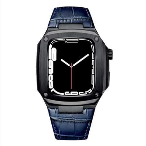 NXNONEPD Metallkoffer Lederband für 40 mm 45-mm-Modifikation Kit Luxus-Kalbskalfellband für iWatch SE 6 5 4, FHX-98K von NXNONEPD