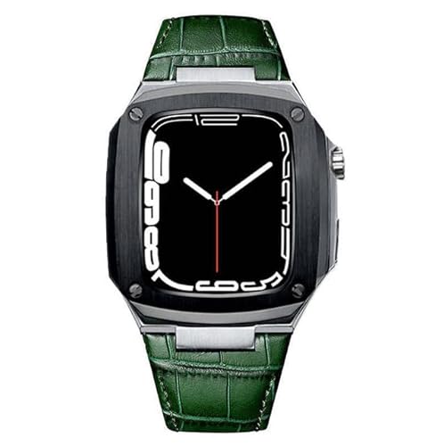 NXNONEPD Metallkoffer Lederband für 40 mm 45-mm-Modifikation Kit Luxus-Kalbskalfellband für iWatch SE 6 5 4, FHX-98K von NXNONEPD