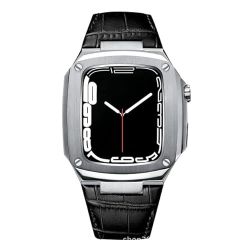 NXNONEPD Metallkoffer Lederband für 40 mm 45-mm-Modifikation Kit Luxus-Kalbskalfellband für iWatch SE 6 5 4, FHX-98K von NXNONEPD