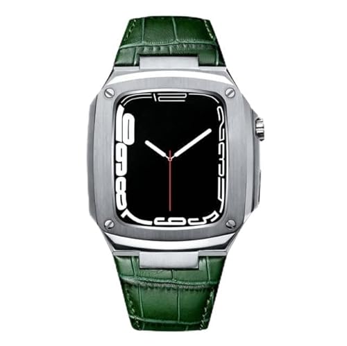 NXNONEPD Metallkoffer Lederband für 40 mm 45-mm-Modifikation Kit Luxus-Kalbskalfellband für iWatch SE 6 5 4, FHX-98K von NXNONEPD