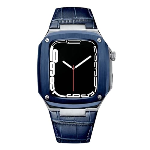 NXNONEPD Metallkoffer Lederband für 40 mm 45-mm-Modifikation Kit Luxus-Kalbskalfellband für iWatch SE 6 5 4, FHX-98K von NXNONEPD