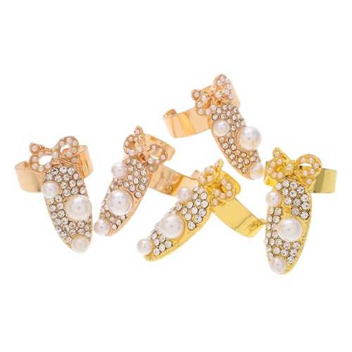 NXNONEPD Mode Bowknot -Nageldekorationsring für Frauen 5pcs Strasssteine ​​Finger Ring Punkstil Legierungsgröße 13mm Innendurchmesser von NXNONEPD