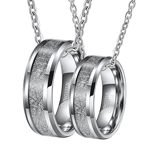NXNONEPD Paare Halsketten Wolframstahl, Ehering Halskette 8mm Silber Ring Inlay Metall Halskette von NXNONEPD