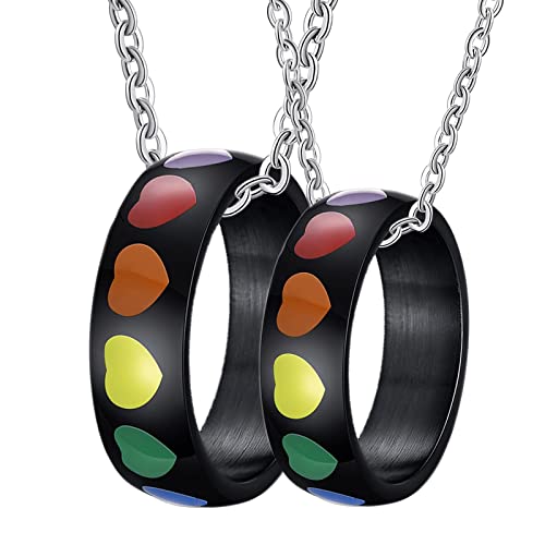 NXNONEPD Passendes Edelstahl -Halsketten -Set, Männer und Frauen passende Halskette schwarzer LGBT -Ring mit Regenbogenherz Emaille Halsketten NXNONEPD Passendes Edelstahl -Halsketten -Set, Männer und Frauen passende Halskette schwarzer LGBT -Ring mit Regenbogenherz Emaille Halsketten von NXNONEPD