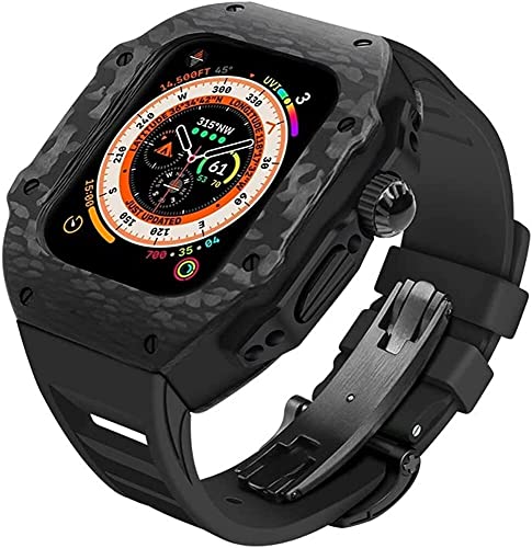 NXNONEPD Premium -Kohlefaser -Metallhülle mit Gummigurt ， für Ultra 49mm 45 mm, Herren -Mod -Kit -Wasserdichte und Metallschnallen Band ， für iWatch 8 7 6 5 4 SE -Zubehör von NXNONEPD