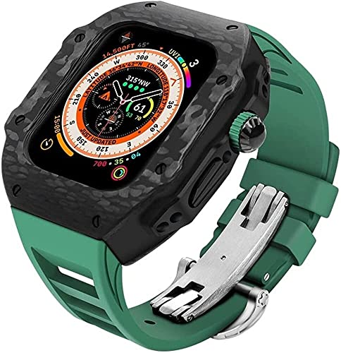 NXNONEPD Premium -Kohlefaser -Metallhülle mit Gummigurt ， für Ultra 49mm 45 mm, Herren -Mod -Kit -Wasserdichte und Metallschnallen Band ， für iWatch 8 7 6 5 4 SE -Zubehör von NXNONEPD