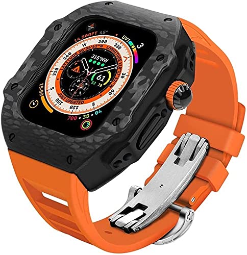 NXNONEPD Premium -Kohlefaser -Metallhülle mit Gummigurt ， für Ultra 49mm 45 mm, Herren -Mod -Kit -Wasserdichte und Metallschnallen Band ， für iWatch 8 7 6 5 4 SE -Zubehör von NXNONEPD