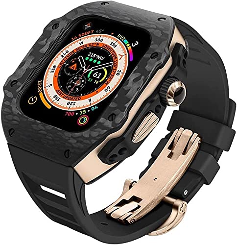 NXNONEPD Premium -Kohlefaser -Metallhülle mit Gummigurt ， für Ultra 49mm 45 mm, Herren -Mod -Kit -Wasserdichte und Metallschnallen Band ， für iWatch 8 7 6 5 4 SE -Zubehör von NXNONEPD