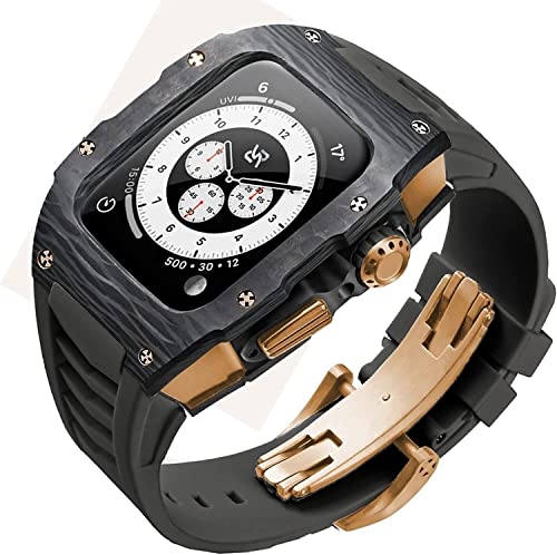 NXNONEPD RM Mod Kit Carbon Fiber Case and Fluororubber Strap，For Band Series 8 7 45mm，Retrofit Set Bezel Cover+Fluorine Watch Band，For iwatch SE 6 5 4 44mm von NXNONEPD