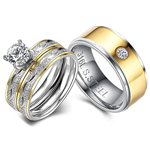 NXNONEPD Ring für Paare, Kubikzirkonia-Verlobungsringe Unisex Größe 5-13, plattierte passende Ringbänder Schmuck Hochzeit von NXNONEPD