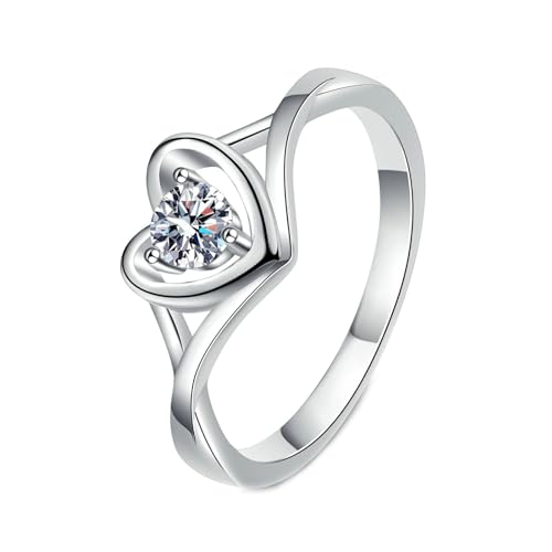 NXNONEPD Ringe für Frauen 18 K weiße, Eheringe Bands Herzring mit rundem Labor -Diamant 0,3CT Ring von NXNONEPD