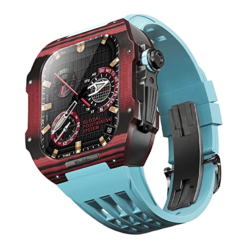 NXNONEPD Rubber Watch Band Carbon Fiber Case，For Series 9 8 7 6 5 4 SE 44mm 45mm Watch Upgrade Replacement Kit Rugged Protector Bumper Luxury Straps von NXNONEPD