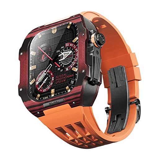 NXNONEPD Rubber Watch Band Carbon Fiber Case，For Series 9 8 7 6 5 4 SE 44mm 45mm Watch Upgrade Replacement Kit Rugged Protector Bumper Luxury Straps von NXNONEPD