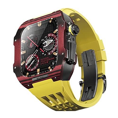 NXNONEPD Rubber Watch Band Carbon Fiber Case，For Series 9 8 7 6 5 4 SE 44mm 45mm Watch Upgrade Replacement Kit Rugged Protector Bumper Luxury Straps von NXNONEPD
