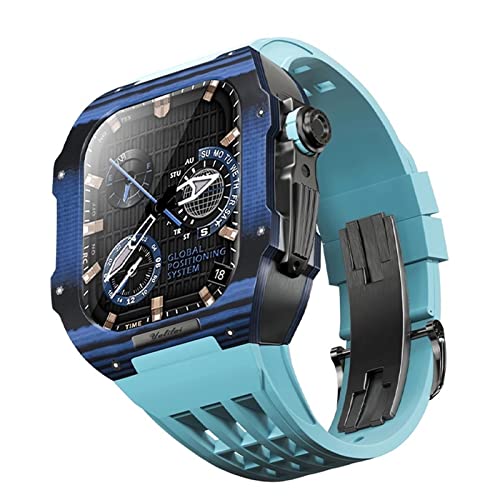 NXNONEPD Rubber Watch Band Carbon Fiber Case，For Series 9 8 7 6 5 4 SE 44mm 45mm Watch Upgrade Replacement Kit Rugged Protector Bumper Luxury Straps von NXNONEPD