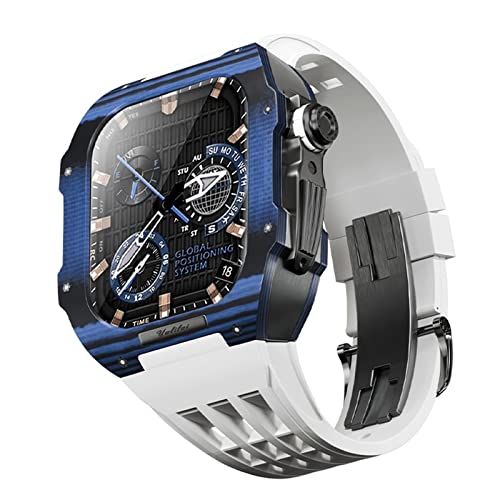 NXNONEPD Rubber Watch Band Carbon Fiber Case，For Series 9 8 7 6 5 4 SE 44mm 45mm Watch Upgrade Replacement Kit Rugged Protector Bumper Luxury Straps von NXNONEPD