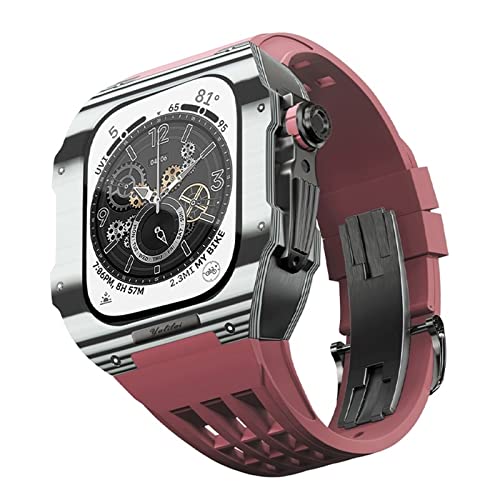 NXNONEPD Rubber Watch Band Carbon Fiber Case，For Series 9 8 7 6 5 4 SE 44mm 45mm Watch Upgrade Replacement Kit Rugged Protector Bumper Luxury Straps von NXNONEPD