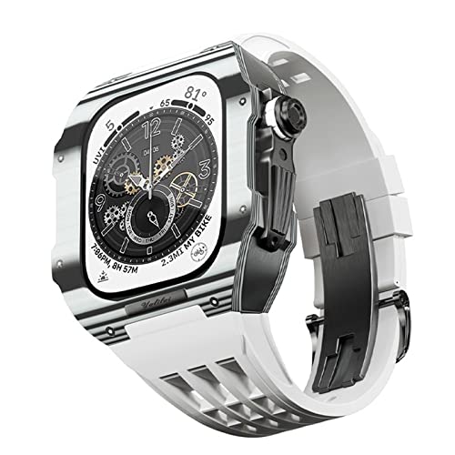 NXNONEPD Rubber Watch Band Carbon Fiber Case，For Series 9 8 7 6 5 4 SE 44mm 45mm Watch Upgrade Replacement Kit Rugged Protector Bumper Luxury Straps von NXNONEPD