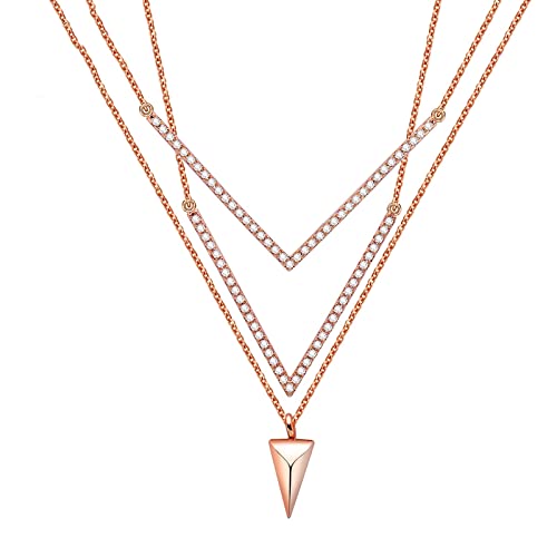 NXNONEPD Schmuck Halskette, chinesische Halskette für Frauen Rosenlänglichkeitsschichtgeschichtetes V -Form -Dreieck Anhänger Verlobungs Halskette von NXNONEPD