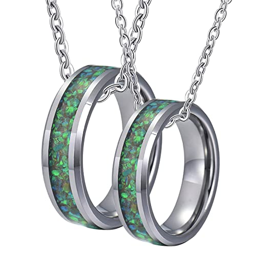 NXNONEPD Sein und ihr Edelstahl -Halsketten -Set, Paar Ring Halskette Set 8mm Silber Ring Inlay Green Shell Halsketten NXNONEPD Sein und ihr Edelstahl -Halsketten -Set, Paar Ring Halskette Set 8mm Silber Ring Inlay Green Shell Halsketten von NXNONEPD