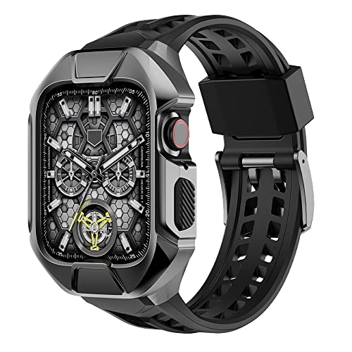 NXNONEPD Steel Watch Hülle Gummi -Uhr -Band für iWatch 44 mm 45 mm Metallabdeckungsmod Kit Protektor Lünette für 8 7 6 5 4 Se von NXNONEPD