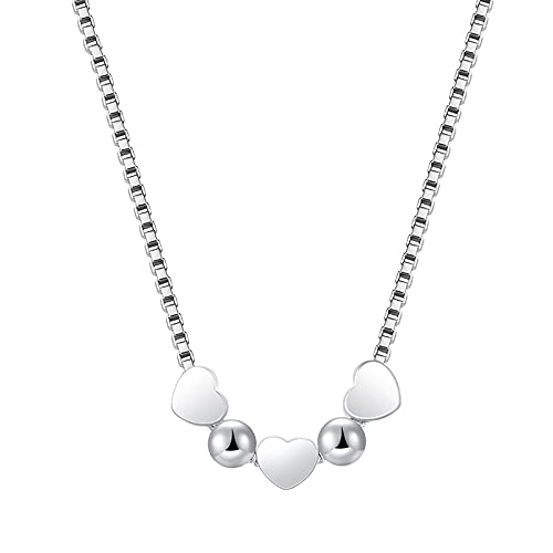 NXNONEPD Sterling Silber Silber 20 Zoll Herz runde Perlen Halskette für Frauen Engagement Hochzeit Geschenk von NXNONEPD