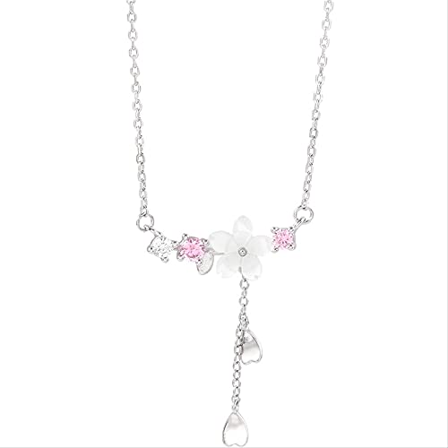 NXNONEPD Sterling Silber Silber Blume Halskette Kristallschale Kirschblüten Halskette für Frauen Ketten Schmuck von NXNONEPD