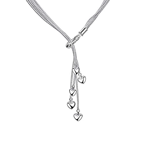 NXNONEPD Sterling Silber Silber Halskette Kette Langer Quastenanhänger Fünf Herz Maxi Halskette für Frauen feines Schmuck Geschenk von NXNONEPD