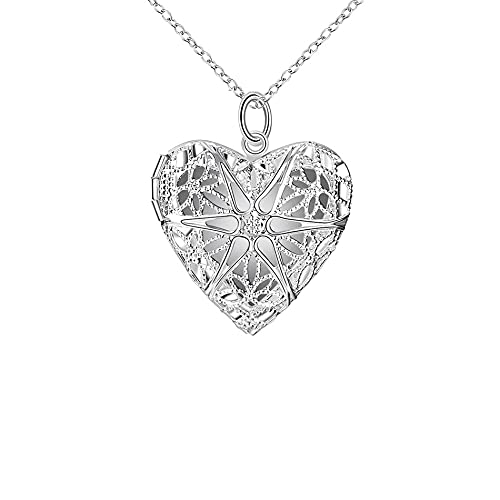 NXNONEPD Sterling Silber Silber Herzfoto Rahmen Anhänger Halskette 18 Zoll Kette für Frauen Hochzeitsfeier Schmuck NXNONEPD Sterling Silber Silber Herzfoto Rahmen Anhänger Halskette 18 Zoll Kette für Frauen Hochzeitsfeier Schmuck von NXNONEPD