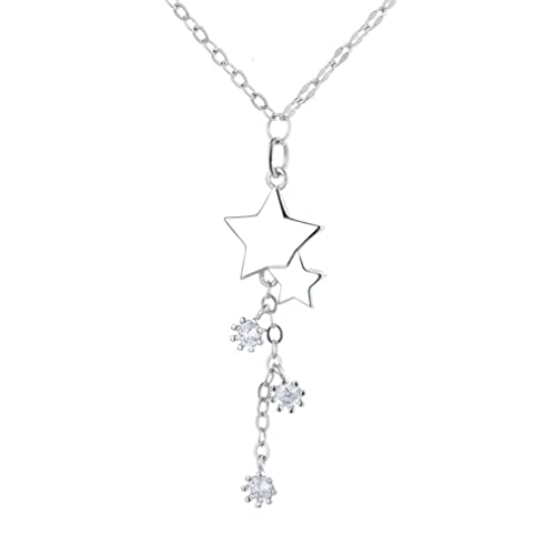 NXNONEPD Sterling Silber Silber Link -Kette Halskette für Frauen Paare Quaste Star Perlen Pendel eleganter Brautschmuck von NXNONEPD