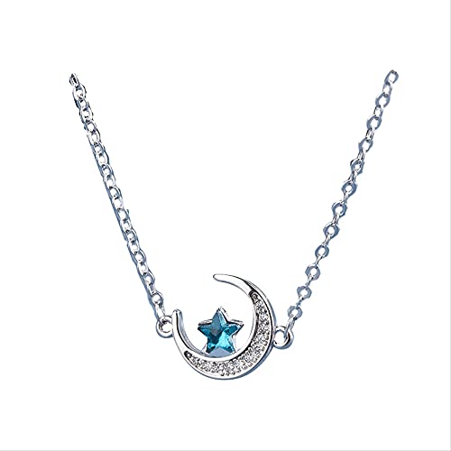 NXNONEPD Sterling Silber Silber Zirkon Halskette Mädchen Moon Choker Blue Star Anhänger Party Hochzeit Schmuckzubehör Geschenk von NXNONEPD