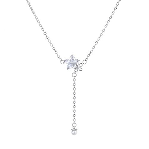 NXNONEPD Sterling Silber Silber Zirkon Zirkon kleiner Blütenquasten Halskette Frauen verstellbare süße Schlüsselbeutel Kette Choke Schmuck Geschenk von NXNONEPD