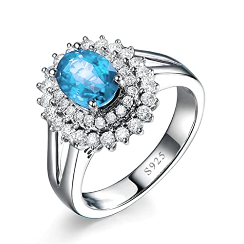 NXNONEPD Sterling Silber Versprechen klingelt für sie, 925 Oval Halo Blue Topaz Ehering für Frauen von NXNONEPD