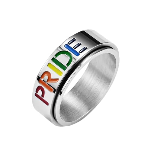 NXNONEPD Titanring, Herren Verlobungsring Spinner Ring Regenbogen Pride Ehering Ring Frauen Schmuck Komfort Pass von NXNONEPD