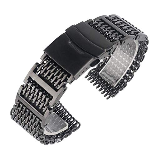 NXNONEPD Uhrengurt 20/22/200 mm schwarzes Netz Edelstahlgurt -Gurtknopf Verdeckte Schnalle Herrenuhr mit verstellbarem Armband Armband von NXNONEPD