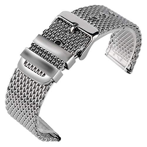 NXNONEPD Uhrengurt 20mm 22 mm 24 mm Fashion Edelstahl -Mesh -Uhren -Band -Armband Silber Handgelenk Band Solid Link Pin Schnalle 2 Feder (Bandbreite: 24 mm) von NXNONEPD