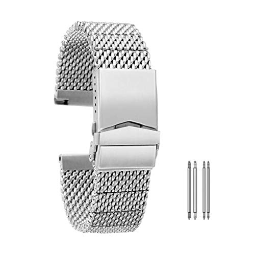 NXNONEPD Uhrengurt 22 mm Edelstahlgurt Straight End Armband Silber Black Mesh Gurt Klasphalt Armband von NXNONEPD