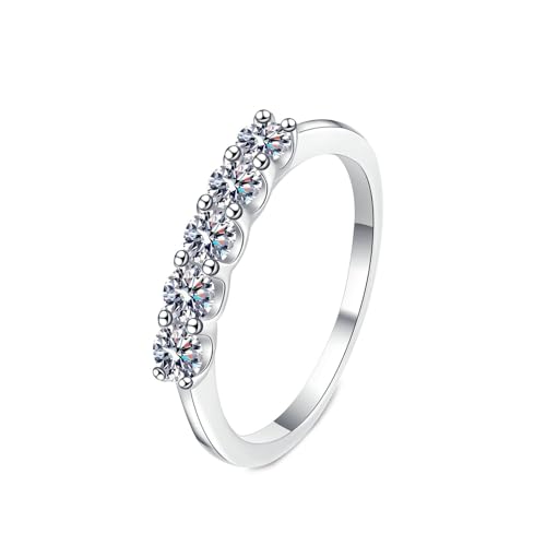 NXNONEPD Verlobungsring 18k Weißes Band, Womens Hochzeitsringe 5 Steinring mit Labor ausgenommener Diamant 0,5ct Ringe von NXNONEPD