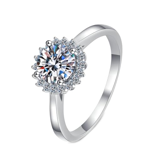 NXNONEPD Verlobungsring weiß für Frauen, 18k Verlobungsring Heiratsring Sonnenblumenring mit Labor angebautes Diamant 1CT Ring von NXNONEPD
