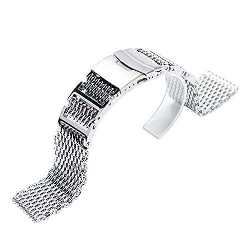 NXNONEPD Watch -Gurte, 20 mm 22 mm 24 mm Silber Ersatz Klappungsverschluss mit Sicherheitshai Mesh Männern Watch Bandband Edelstahl Band 2 Federstangen, Uhrenersatz Uhrenersatz sehen von NXNONEPD