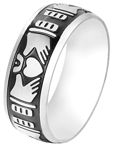 NXNONEPD Wedding Rings, Rings for Men, Unique Design Claddagh Rings for Men Stainless Steel for Fiancé, Silver Size 6-12 von NXNONEPD