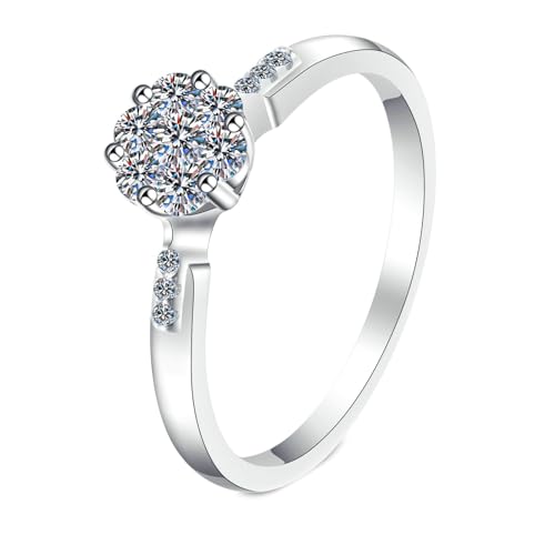 NXNONEPD Weiße Ringe für Frauen 18K Real, Frauenringe Hochzeitsblütenring mit Labor angebautes Diamant 0,2ct Ring von NXNONEPD
