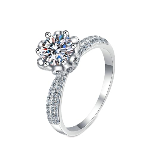 NXNONEPD Weiße Verlobungsringe für Frauen 18K, Versprechen Bandring Blumenring mit Laborstörer Diamant 1CT Ring von NXNONEPD