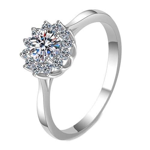 NXNONEPD Weißer Ring für Frauen 18K, Womens Ehering -Ringe Blütenring mit Labor -Züchtung von Diamanten 0,5ct Ringen von NXNONEPD